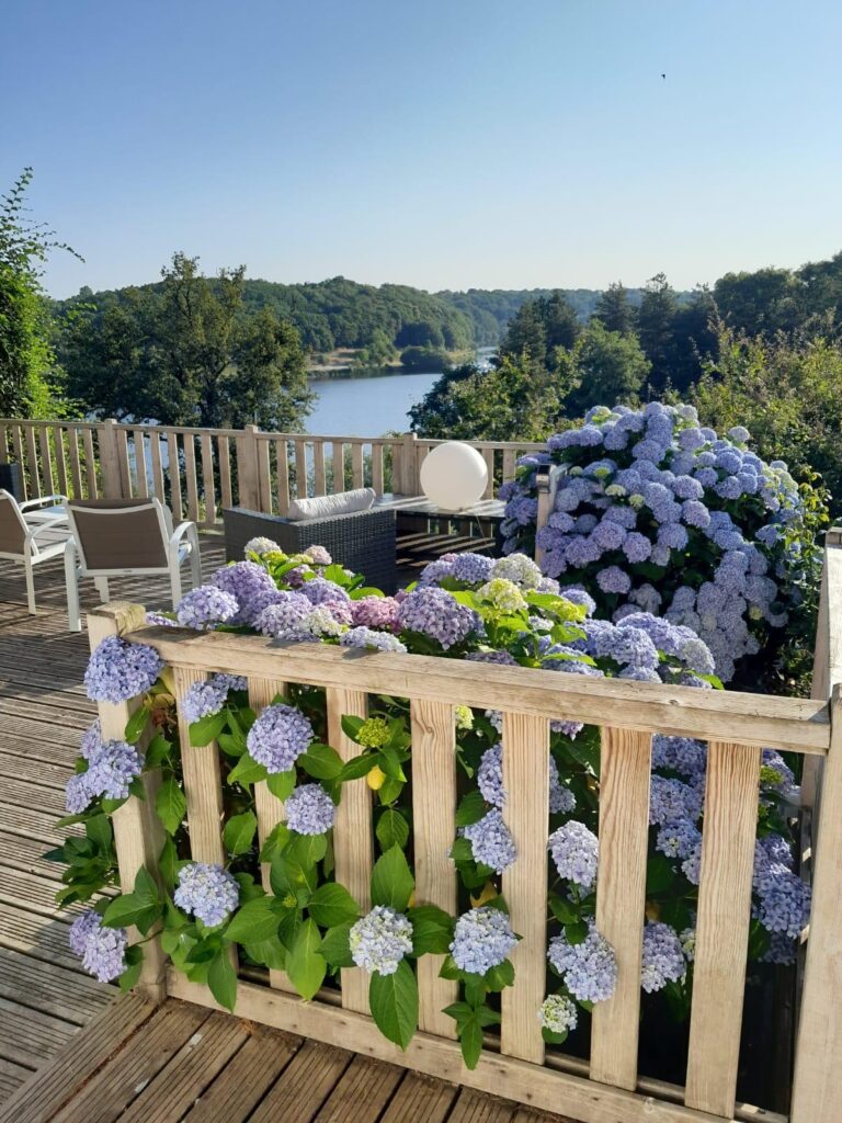 Terrasse de mobil home avec vue sur le lac du Jaunay – Camping en Vendee